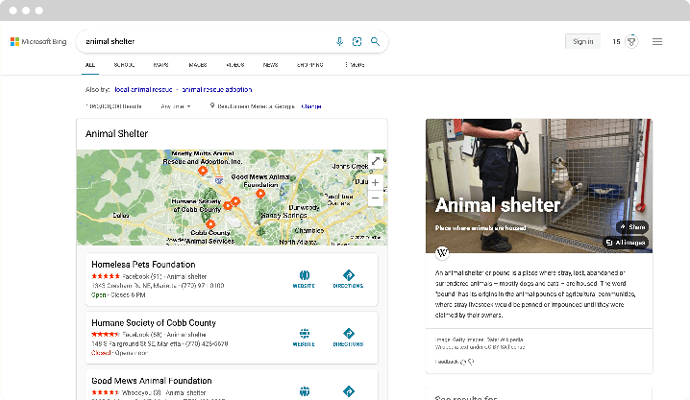 Here is an example of a nonprofit ad being promoted using the Microsoft Ad Grant program.